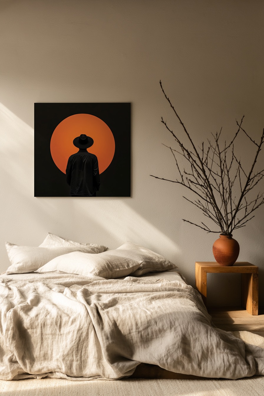 Fotografie Poster Mann Silhouette orange Kreis minimalistisch