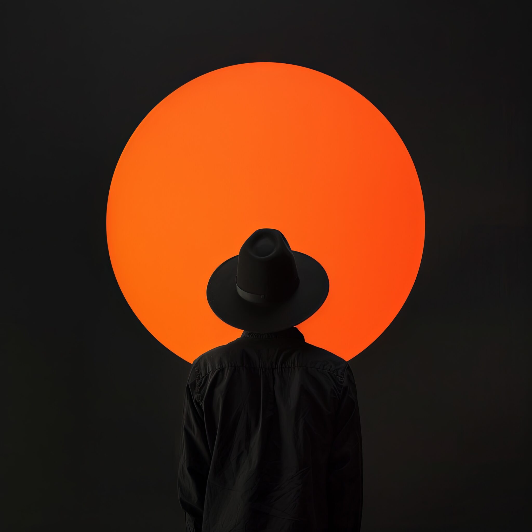 Fotografie Poster Mann schwarzer Hut orange Kreis minimalistisch
