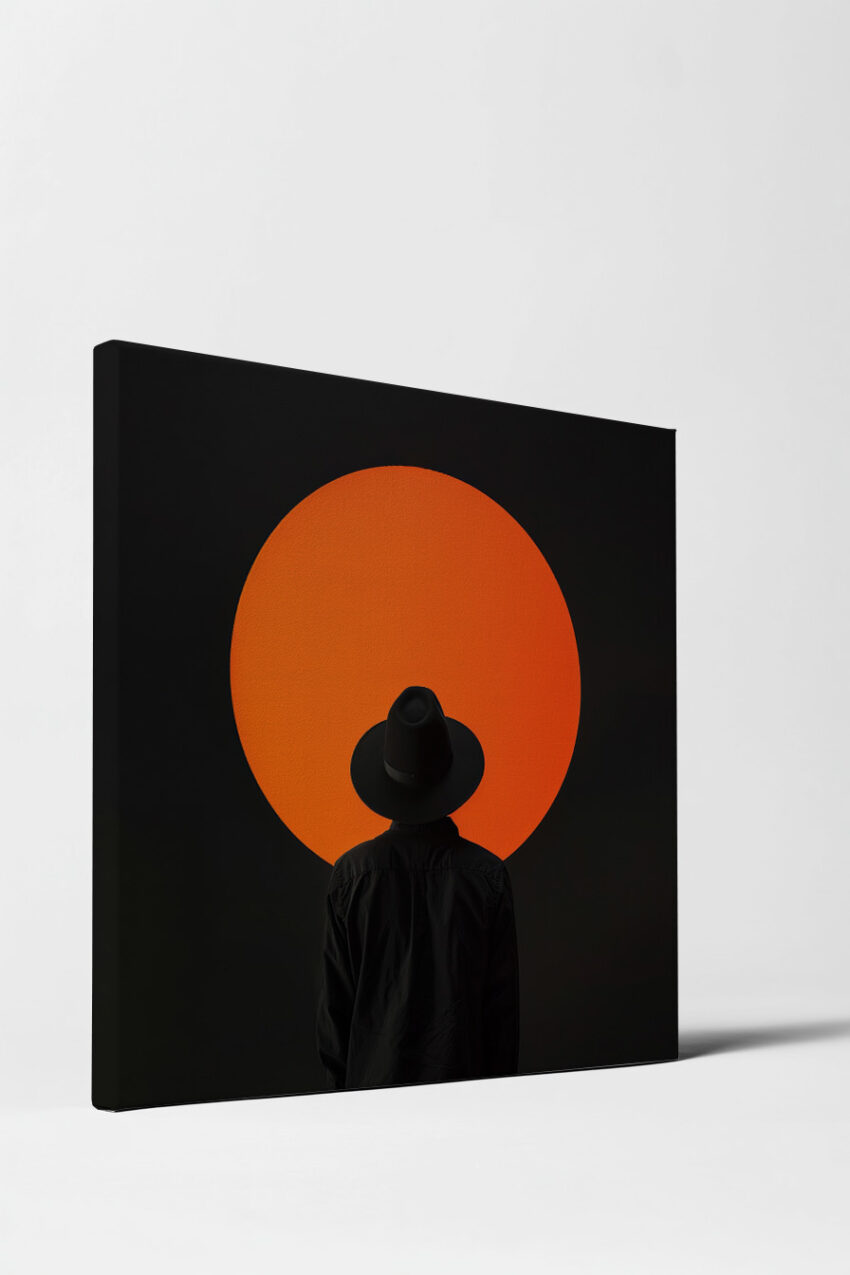 Fotografie Poster Mann schwarzer Hut orange Kreis minimalistisch