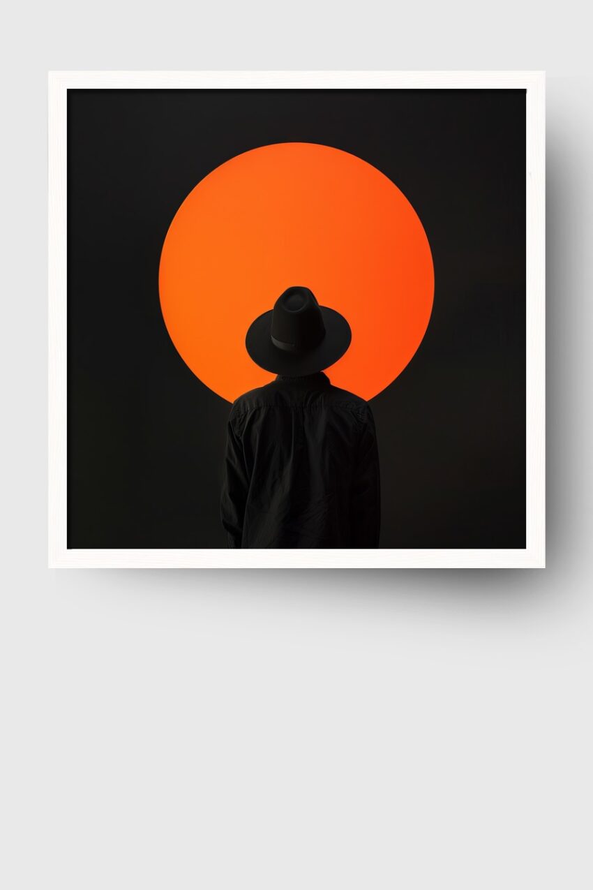 Fotografie Poster Mann schwarzer Hut orange Kreis minimalistisch