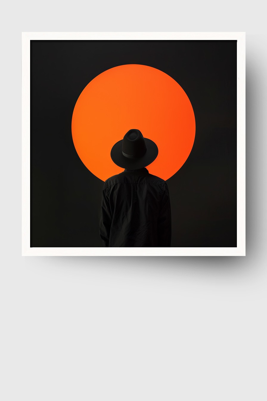 Fotografie Poster Mann schwarzer Hut orange Kreis minimalistisch