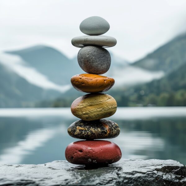 Steinbalance Bunt Leinwandbild