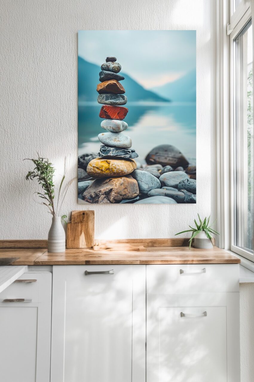 Fotografie Poster Steinturm Natur See ruhig