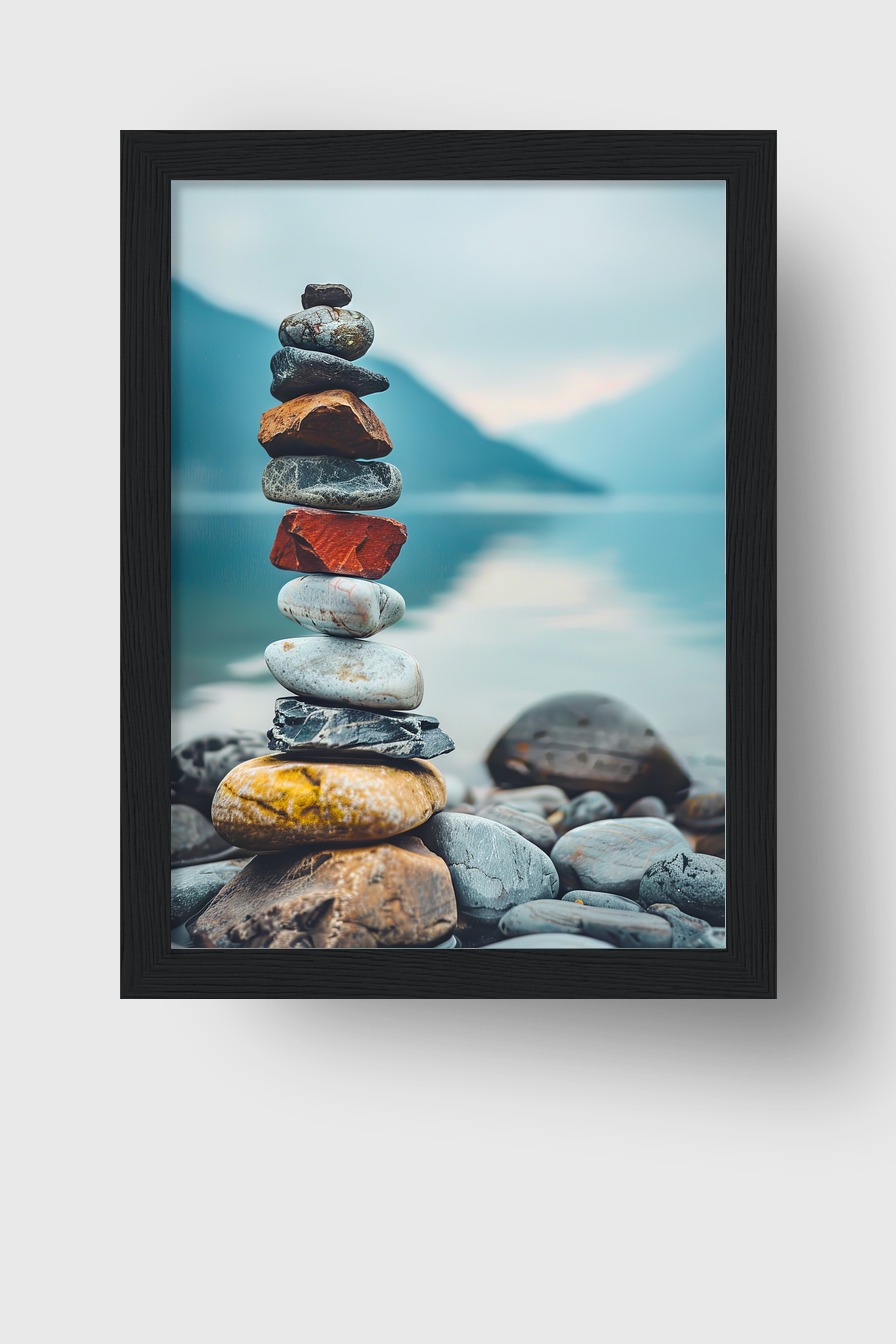 Fotografie Poster Steinturm Natur See ruhig