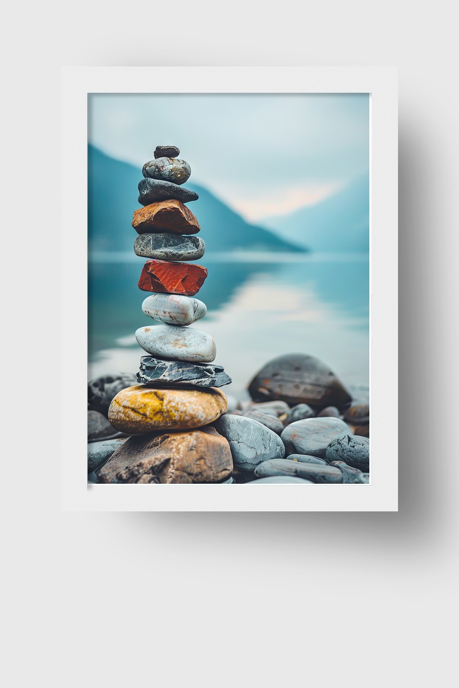 Fotografie Poster Steinturm Natur See ruhig