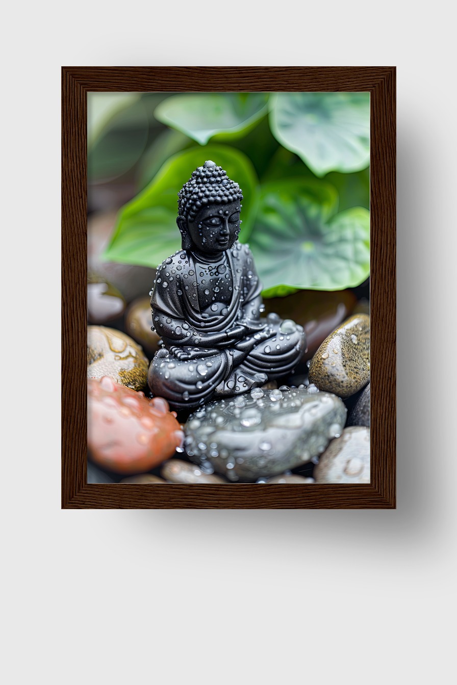 Fotografie Poster Buddha Statue mit Wassertropfen Steine