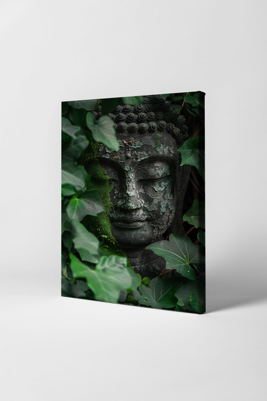 Fotografie Poster Buddha Kopf verwittert grün Moos