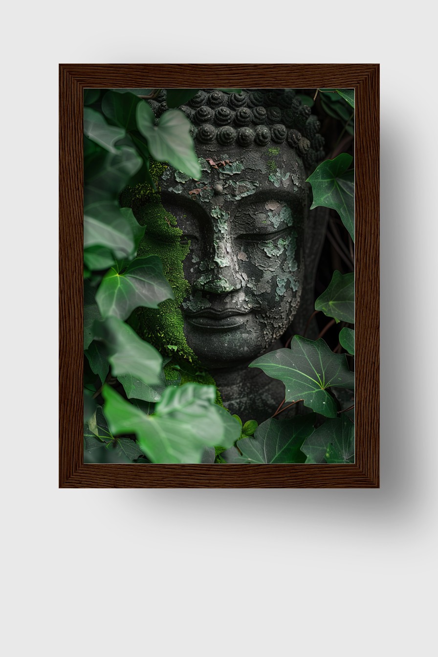 Fotografie Poster Buddha Kopf verwittert grün Moos