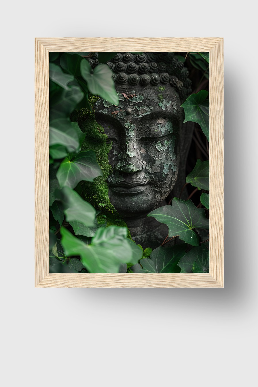 Fotografie Poster Buddha Kopf verwittert grün Moos
