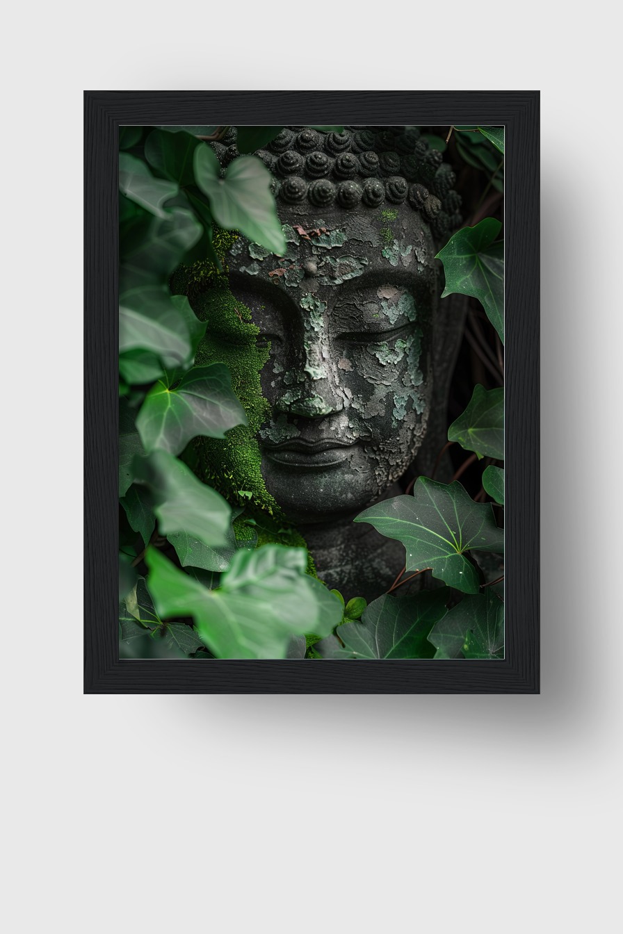 Fotografie Poster Buddha Kopf verwittert grün Moos