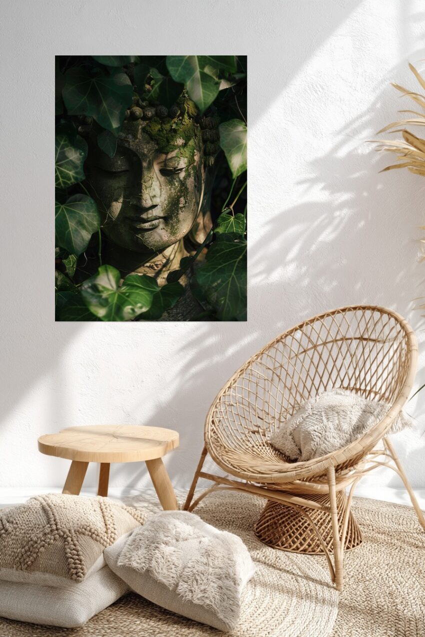 Fotografie Poster Buddha verwittert moos grün efeu
