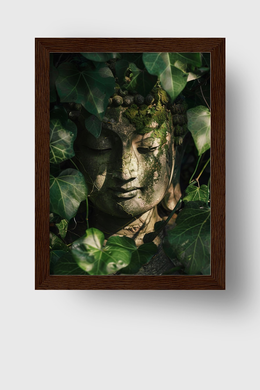 Fotografie Poster Buddha verwittert moos grün efeu