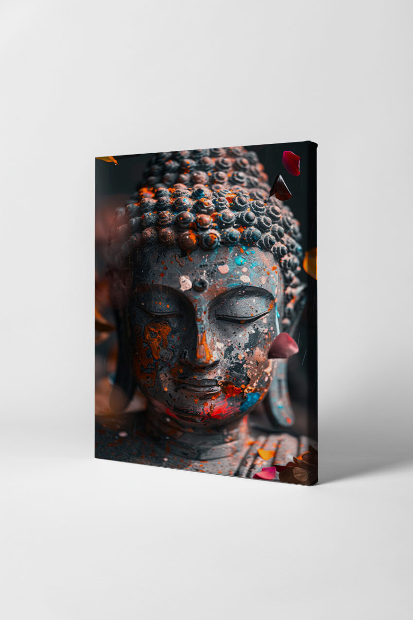 Fotografie Poster Buddha Kopf bemalt farbige Flecken