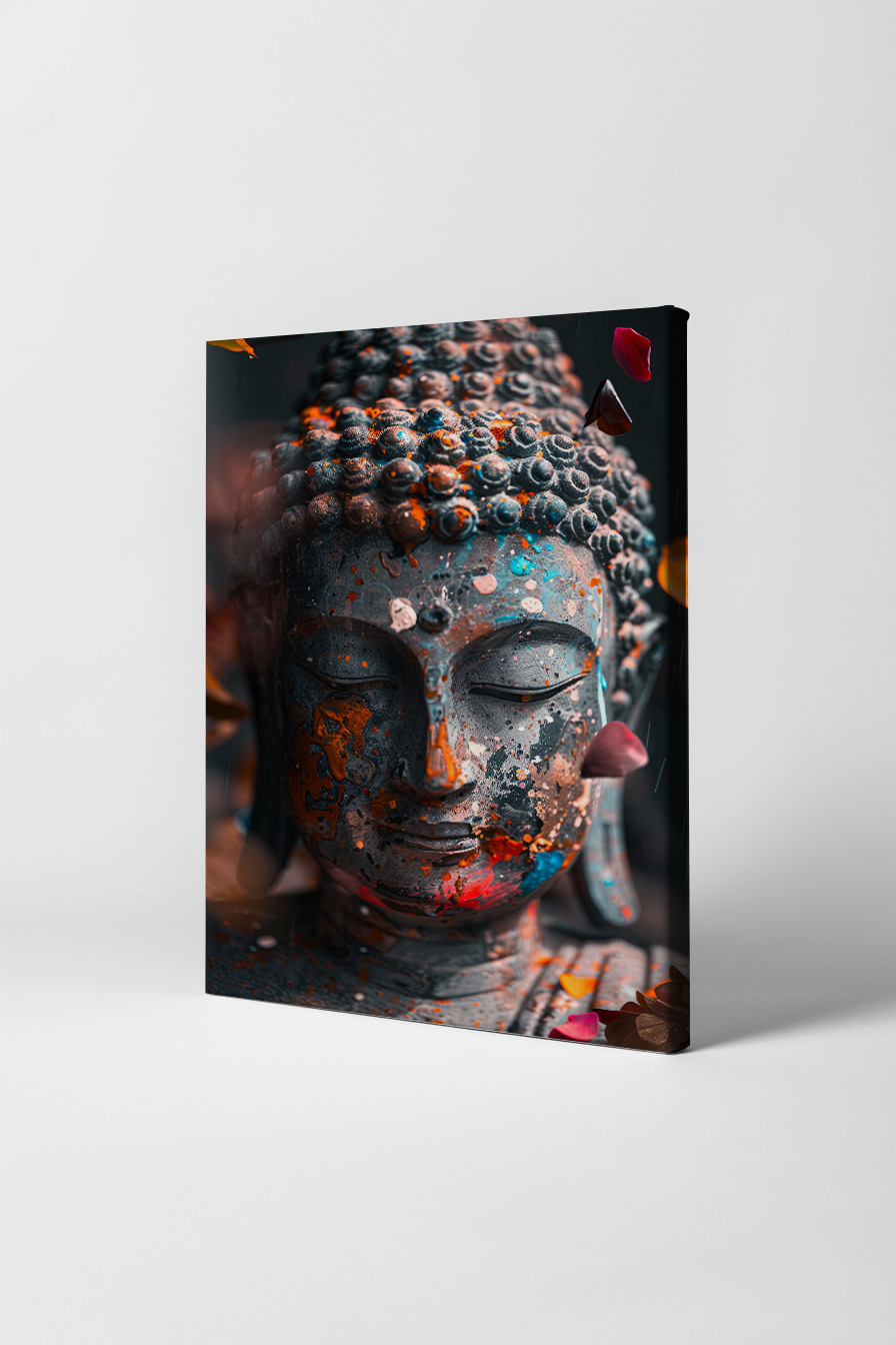 Fotografie Poster Buddha Kopf bemalt farbige Flecken