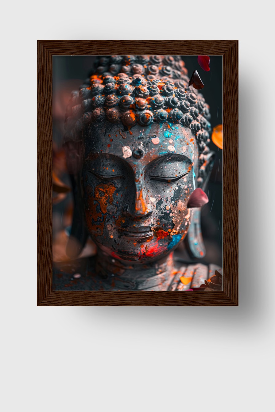 Fotografie Poster Buddha Kopf bemalt farbige Flecken