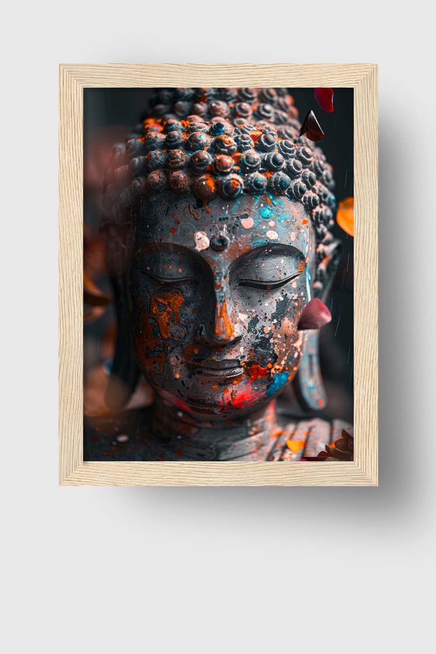 Fotografie Poster Buddha Kopf bemalt farbige Flecken