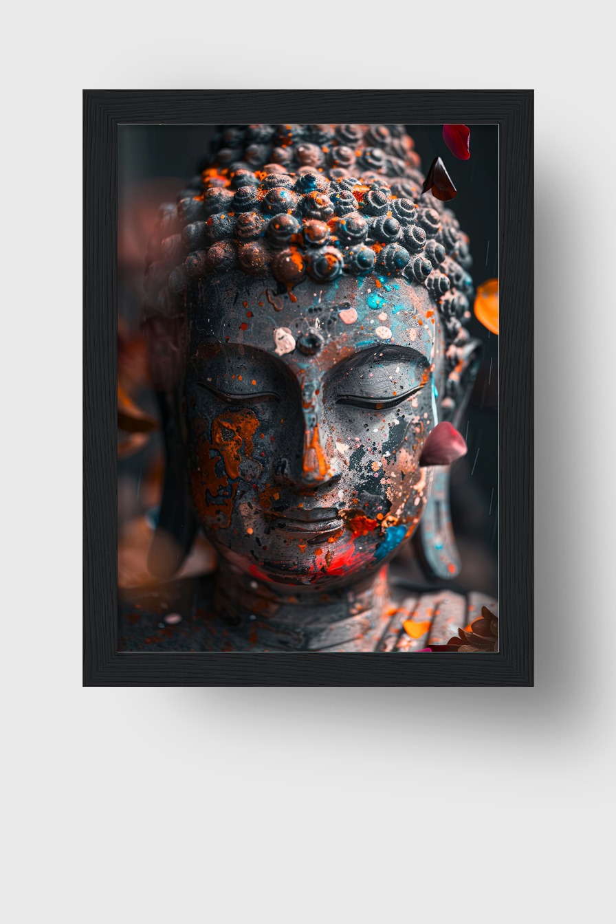 Fotografie Poster Buddha Kopf bemalt farbige Flecken