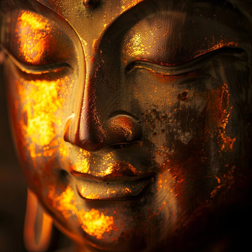 Fotografie Poster Buddha goldschein bronze meditativ