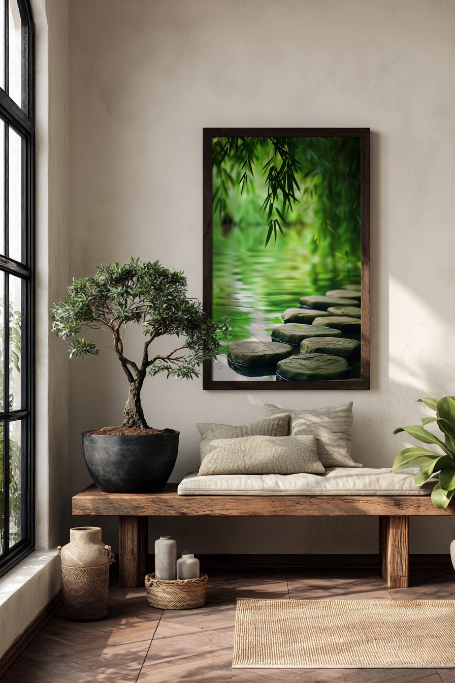 Fotografie Poster Tretsteine Bambus grün ruhig