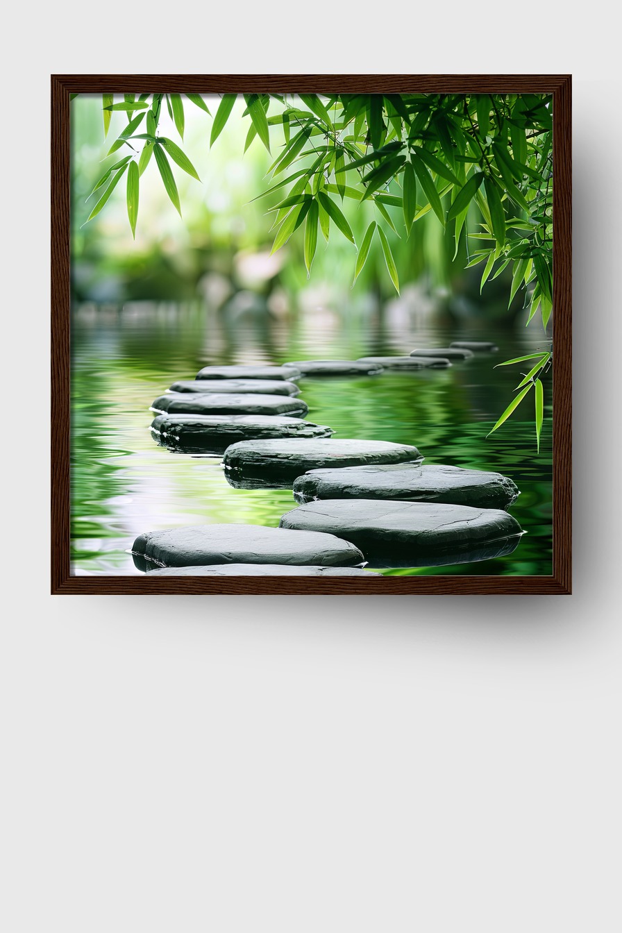Fotografie Poster Steine Wasser grün reflektierend
