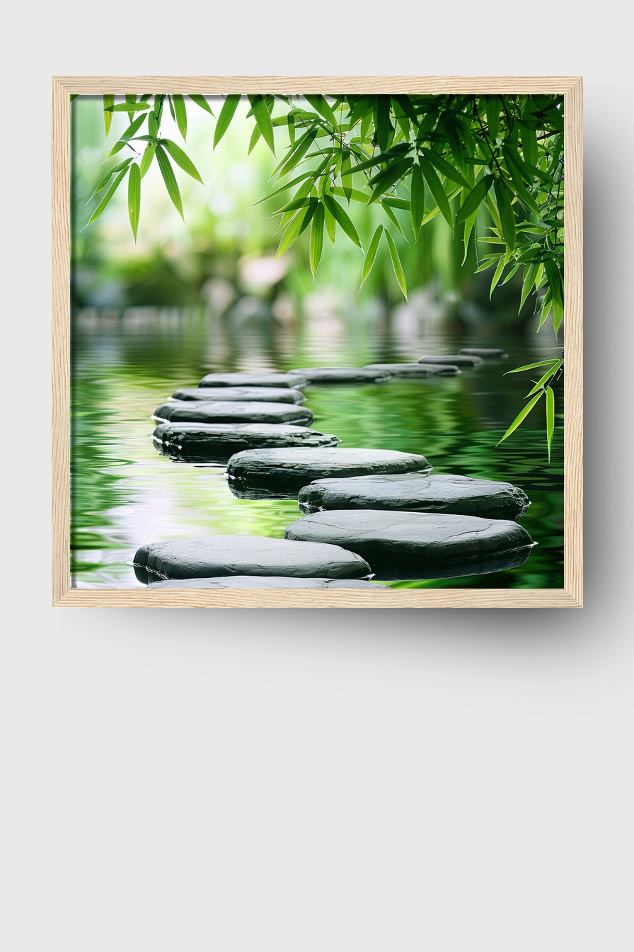 Fotografie Poster Steine Wasser grün reflektierend
