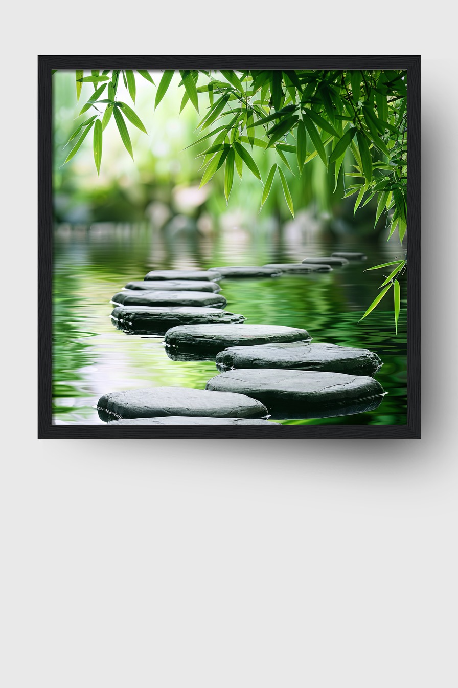 Fotografie Poster Steine Wasser grün reflektierend