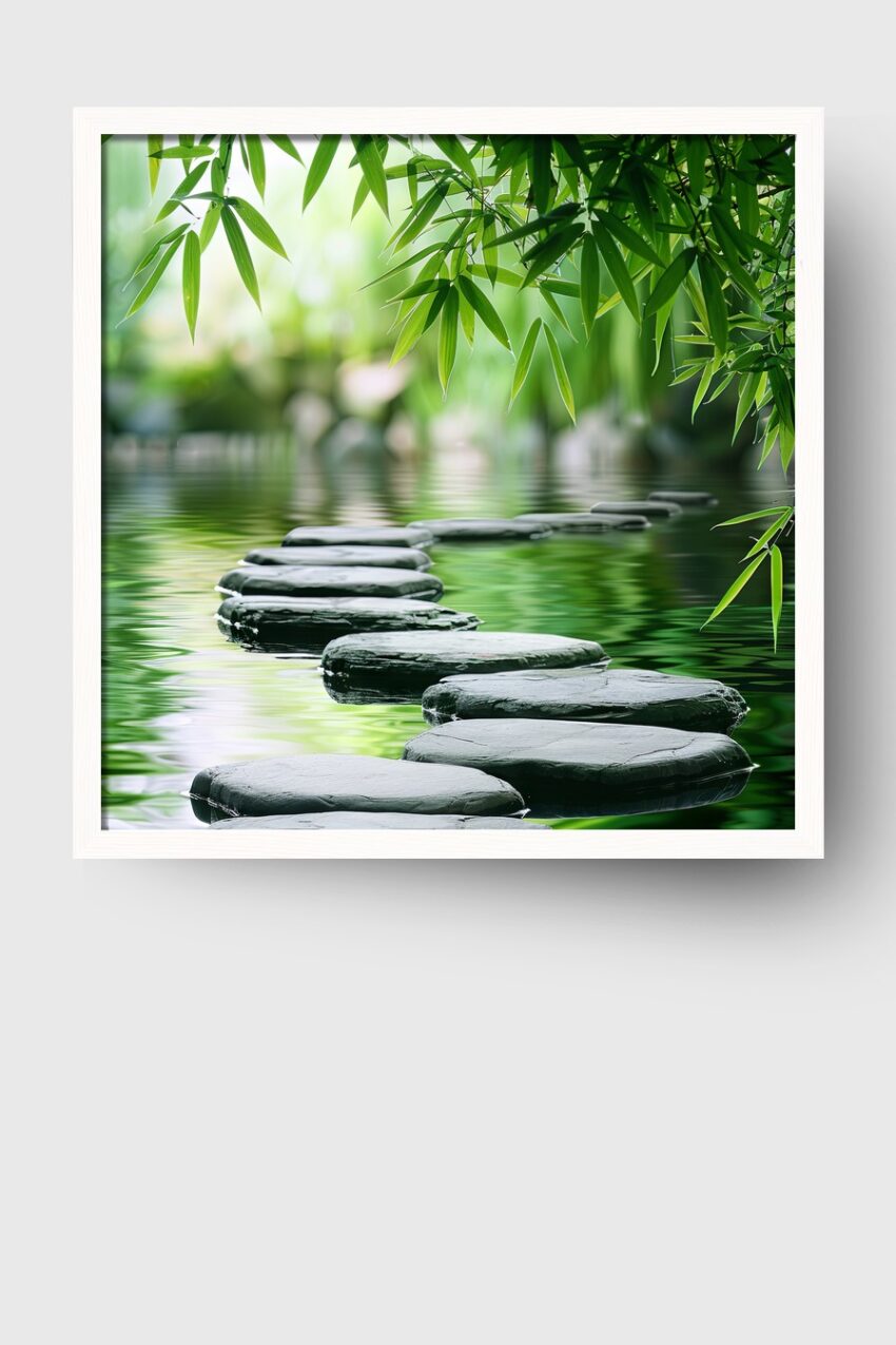 Fotografie Poster Steine Wasser grün reflektierend