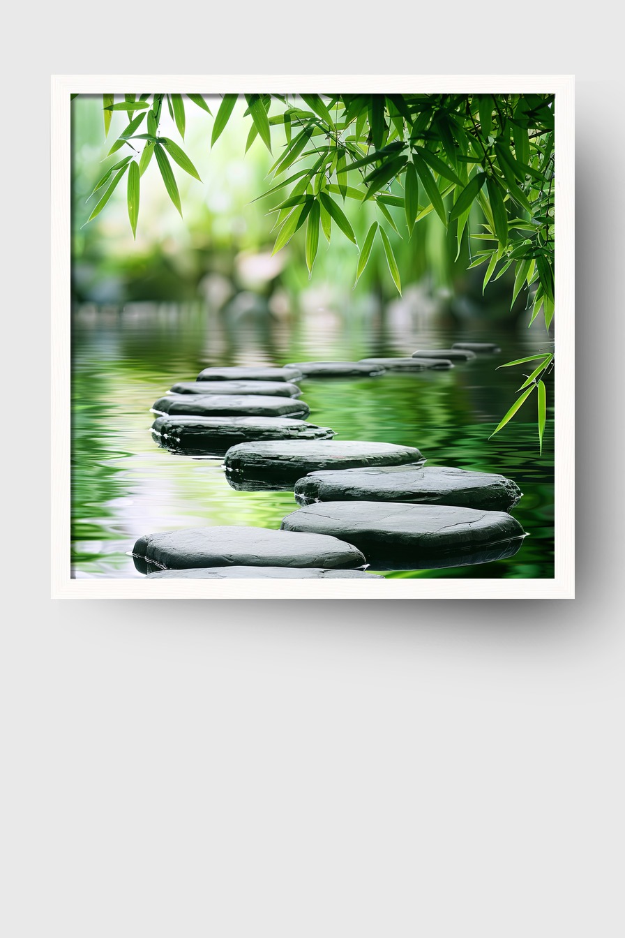 Fotografie Poster Steine Wasser grün reflektierend