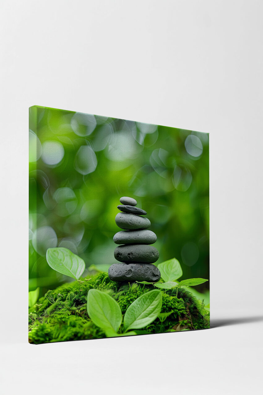 Fotografie Poster Steine Stapel grün moosig Natur