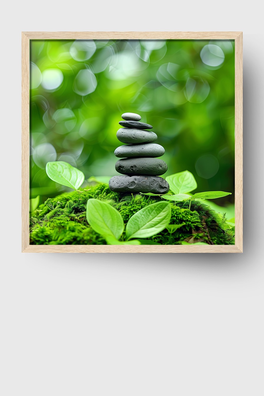 Fotografie Poster Steine Stapel grün moosig Natur
