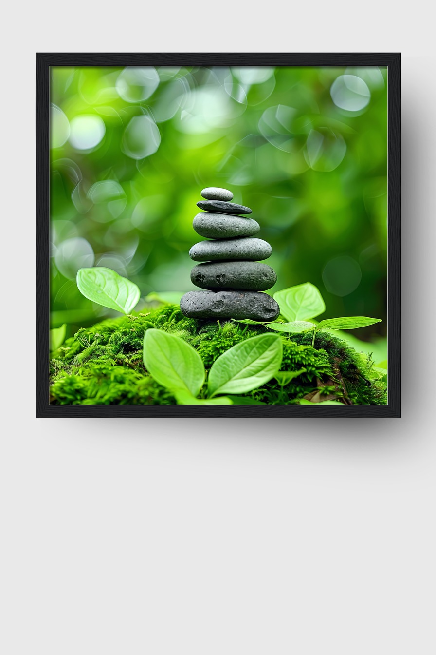 Fotografie Poster Steine Stapel grün moosig Natur