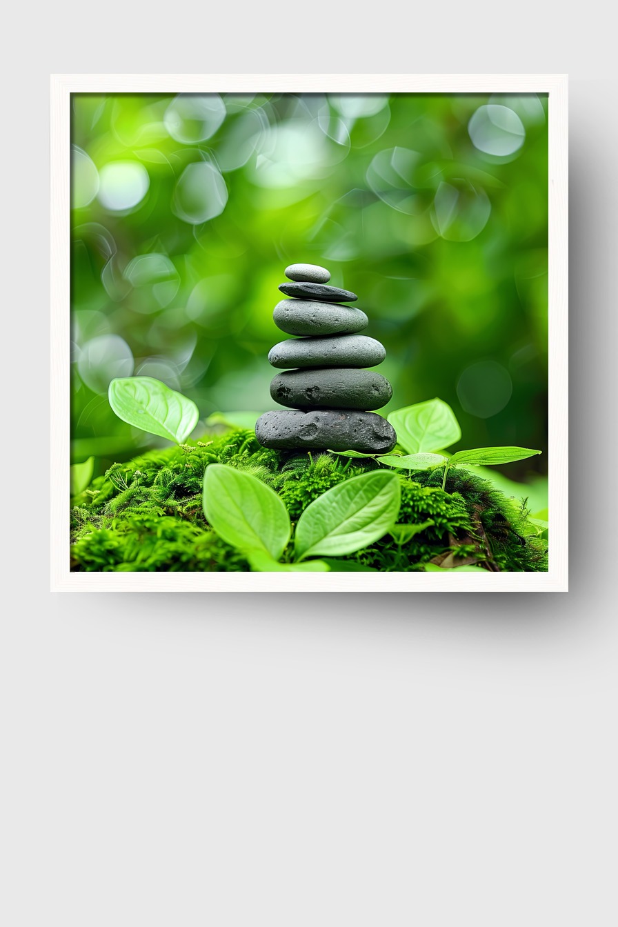 Fotografie Poster Steine Stapel grün moosig Natur