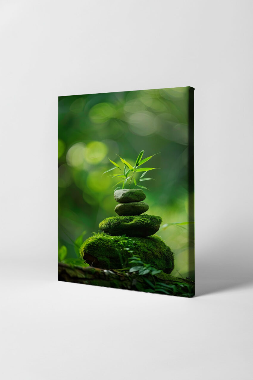 Fotografie Poster Stein Bambus grün Moos Natur
