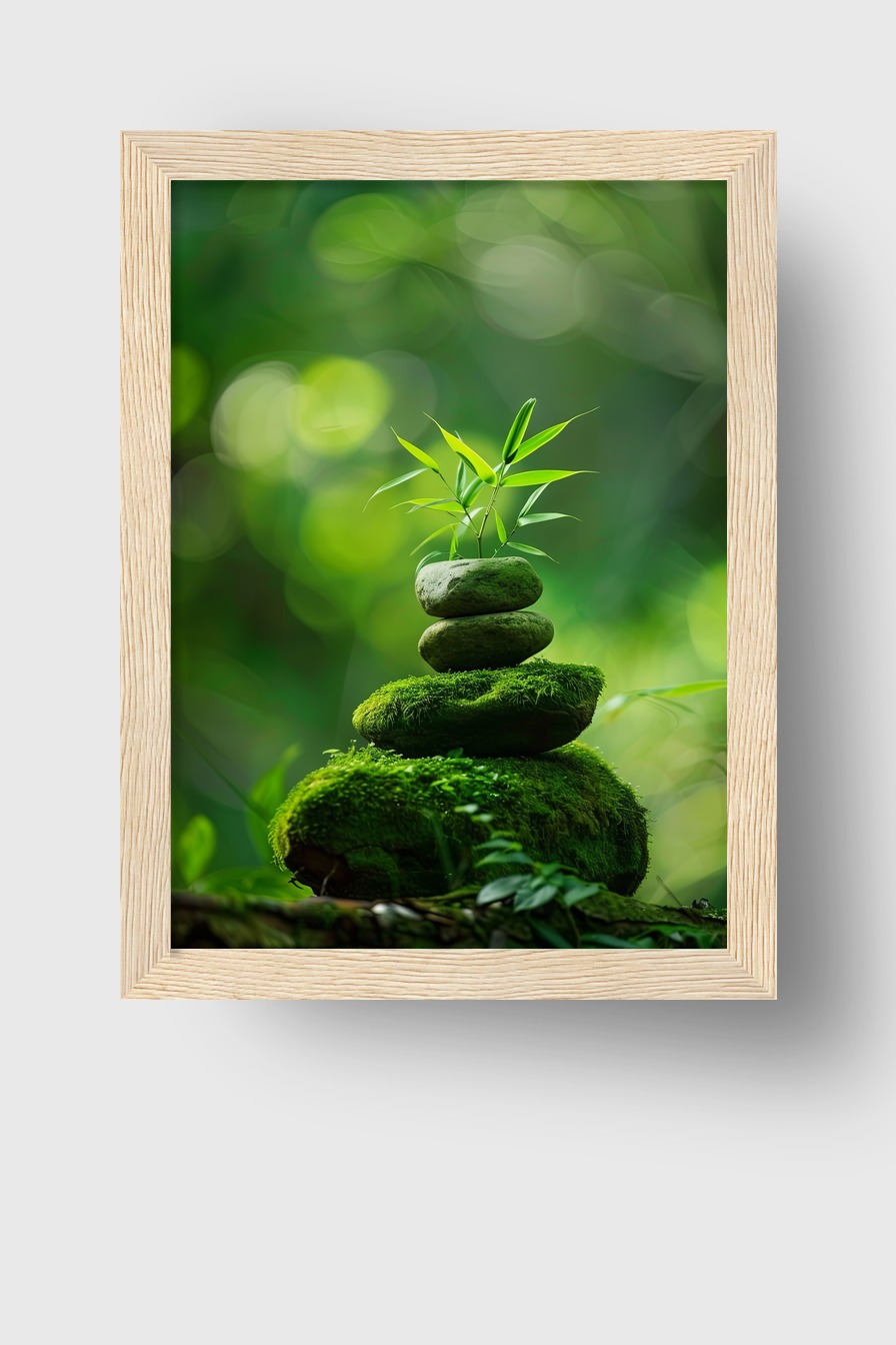 Fotografie Poster Stein Bambus grün Moos Natur