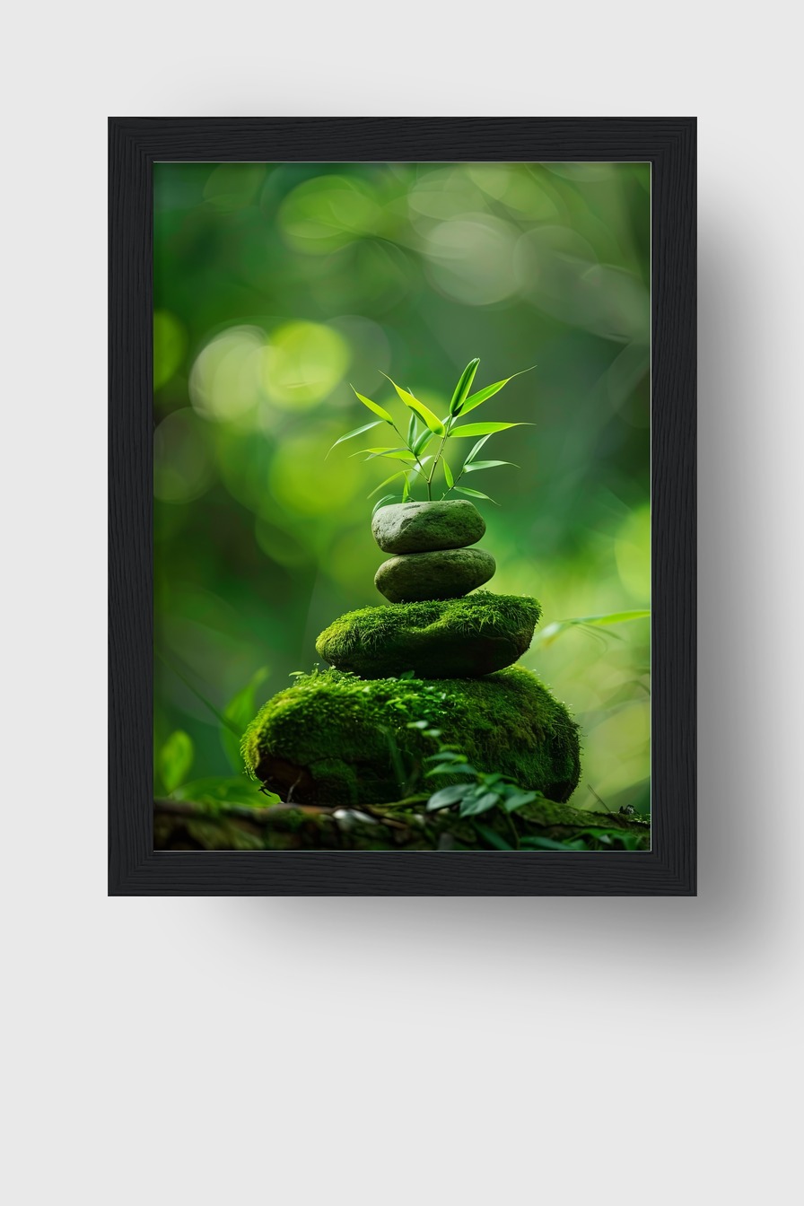 Fotografie Poster Stein Bambus grün Moos Natur
