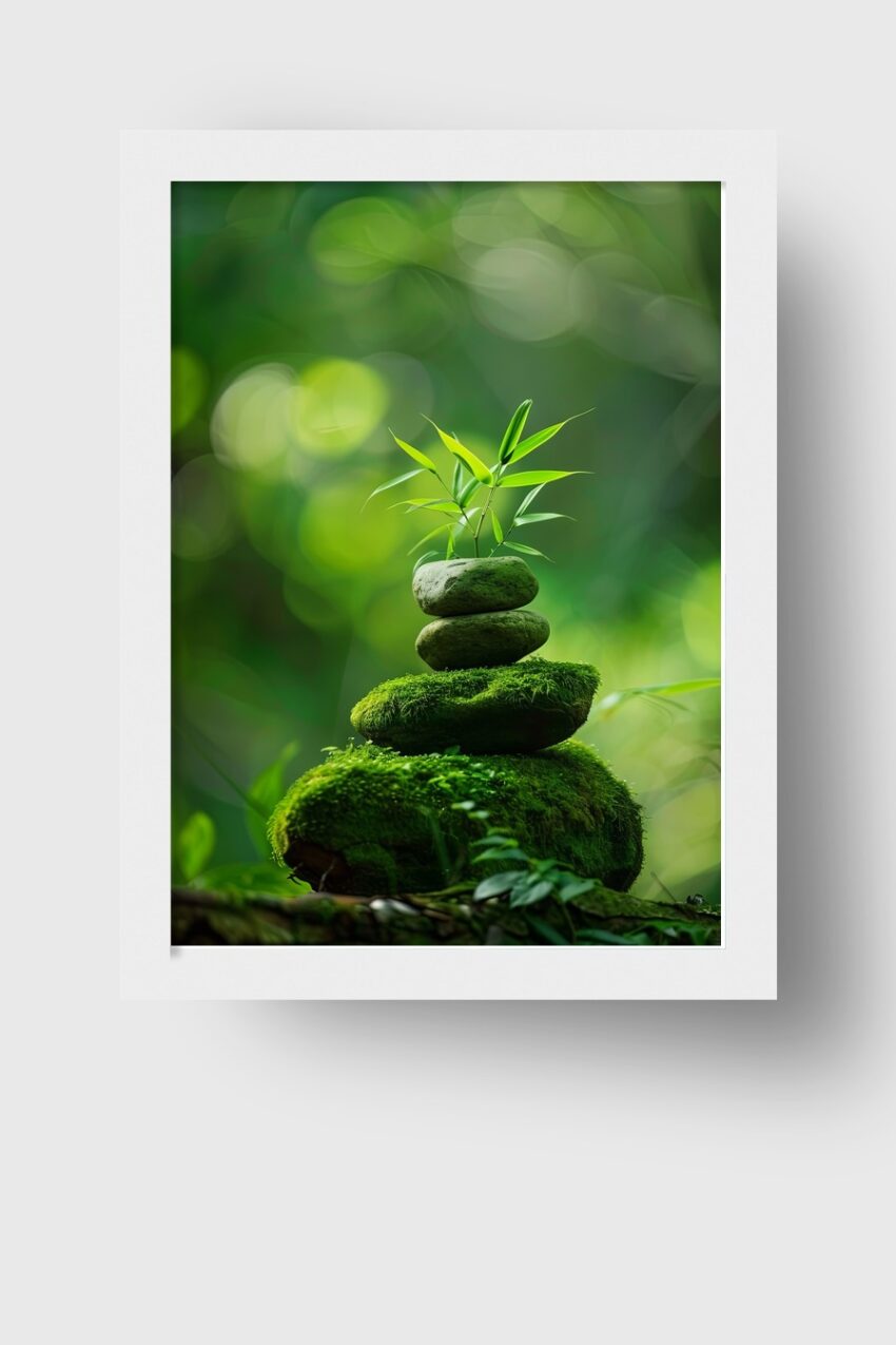 Fotografie Poster Stein Bambus grün Moos Natur