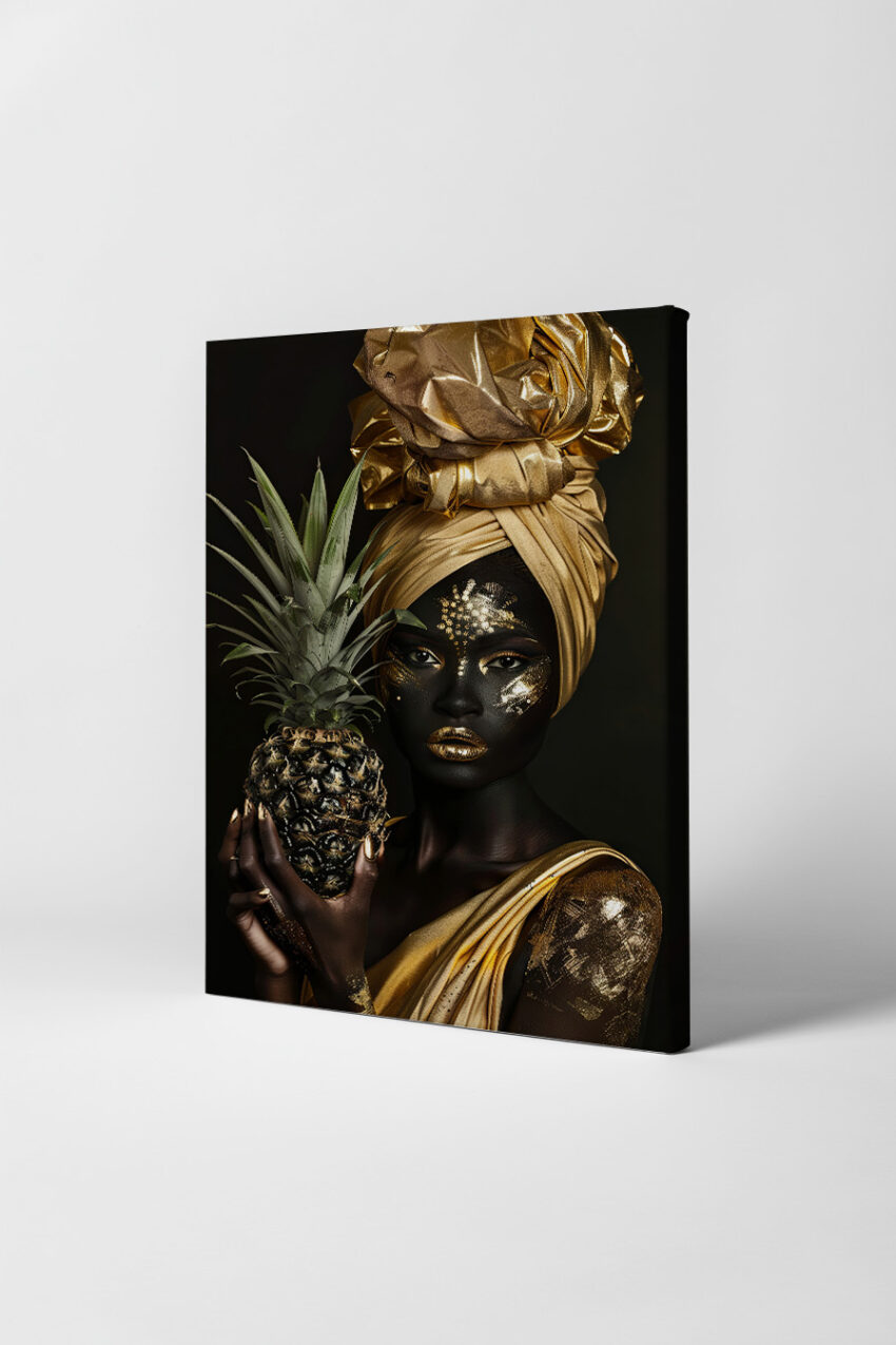 Fotografie Poster Frau Ananas gold schwarz kontrast