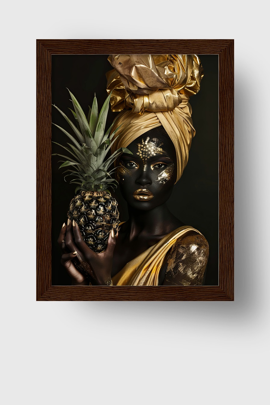 Fotografie Poster Frau Ananas gold schwarz kontrast