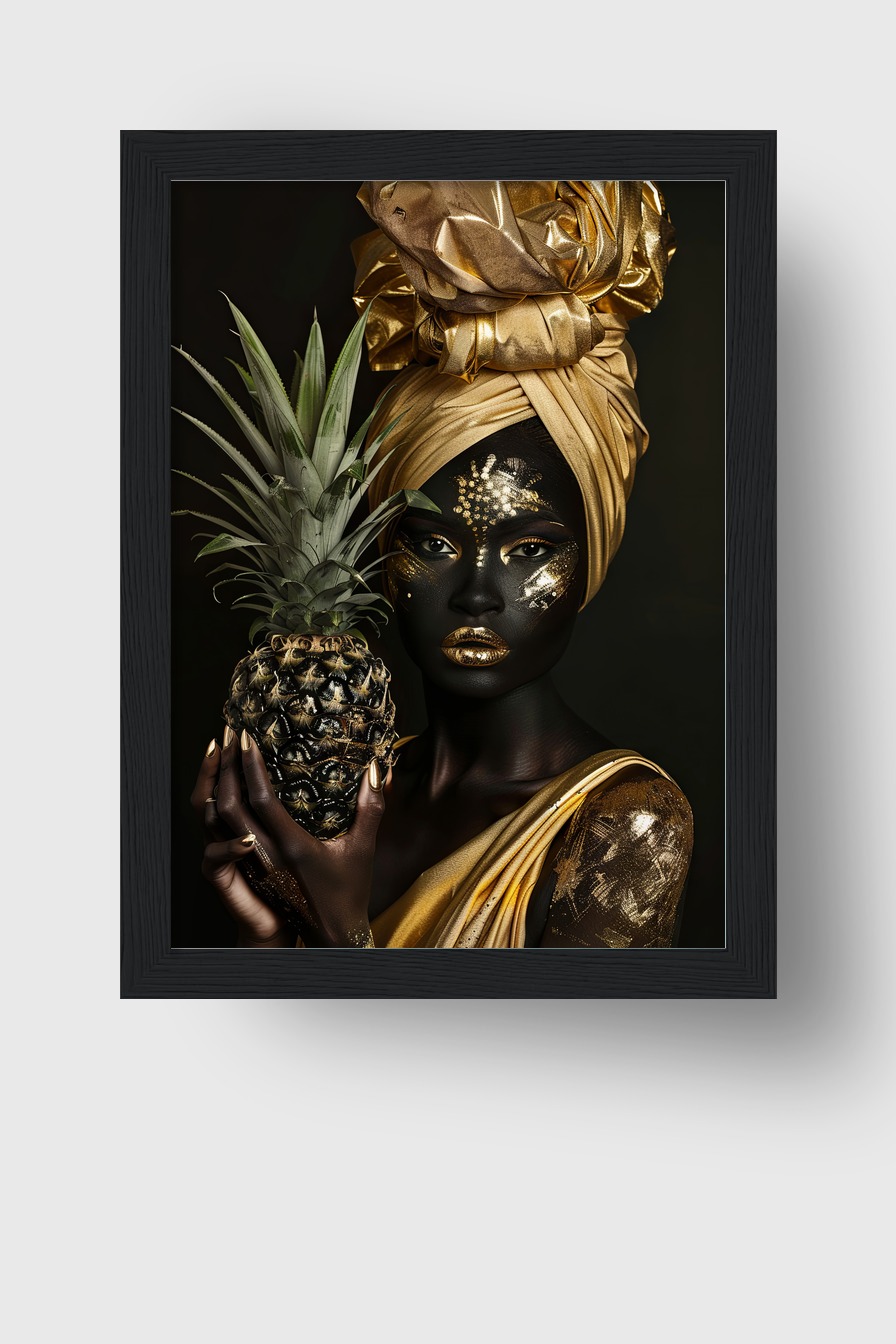 Fotografie Poster Frau Ananas gold schwarz kontrast
