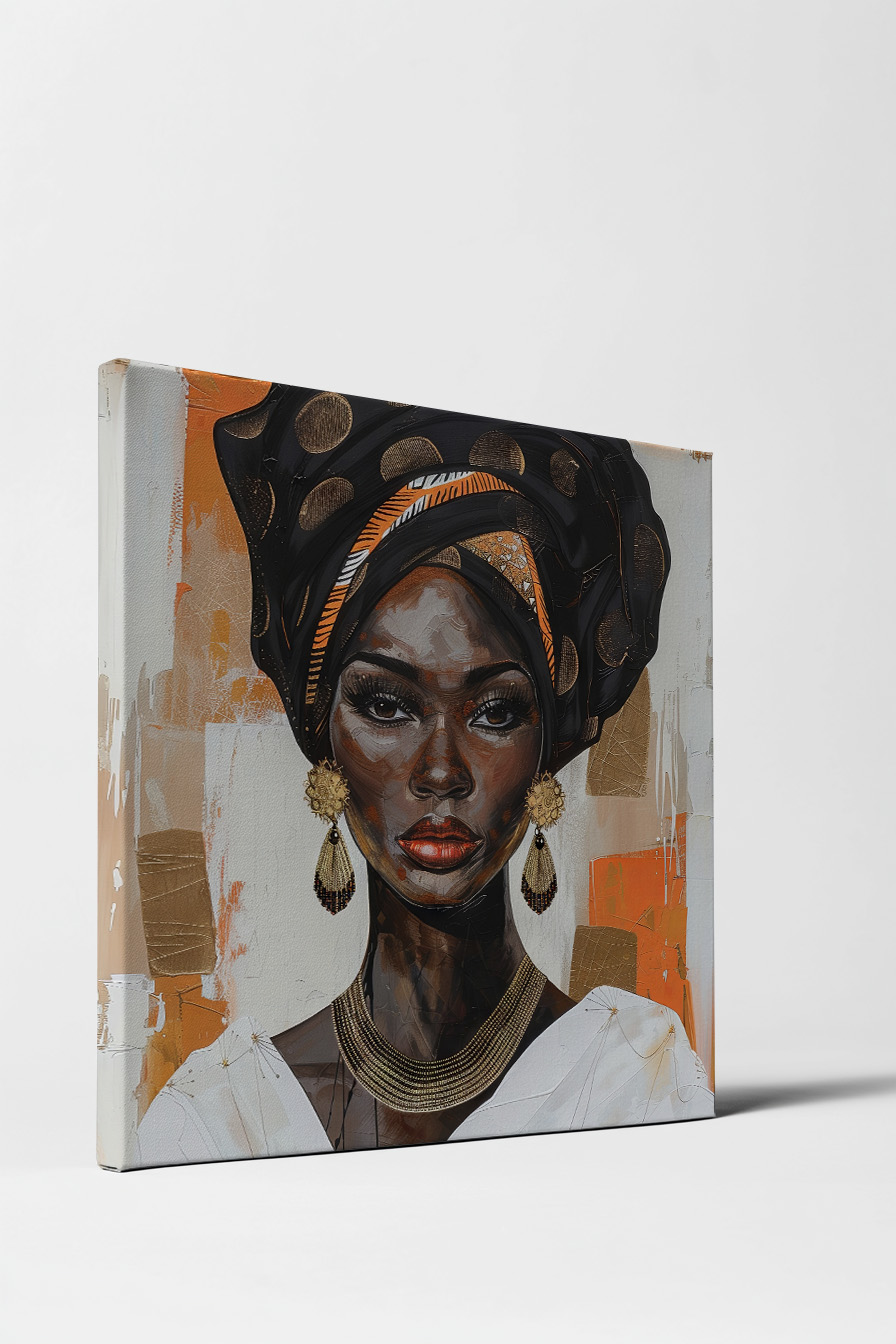 Illustration Poster Frau Porträt Kopftuch goldfarben orange schwarz