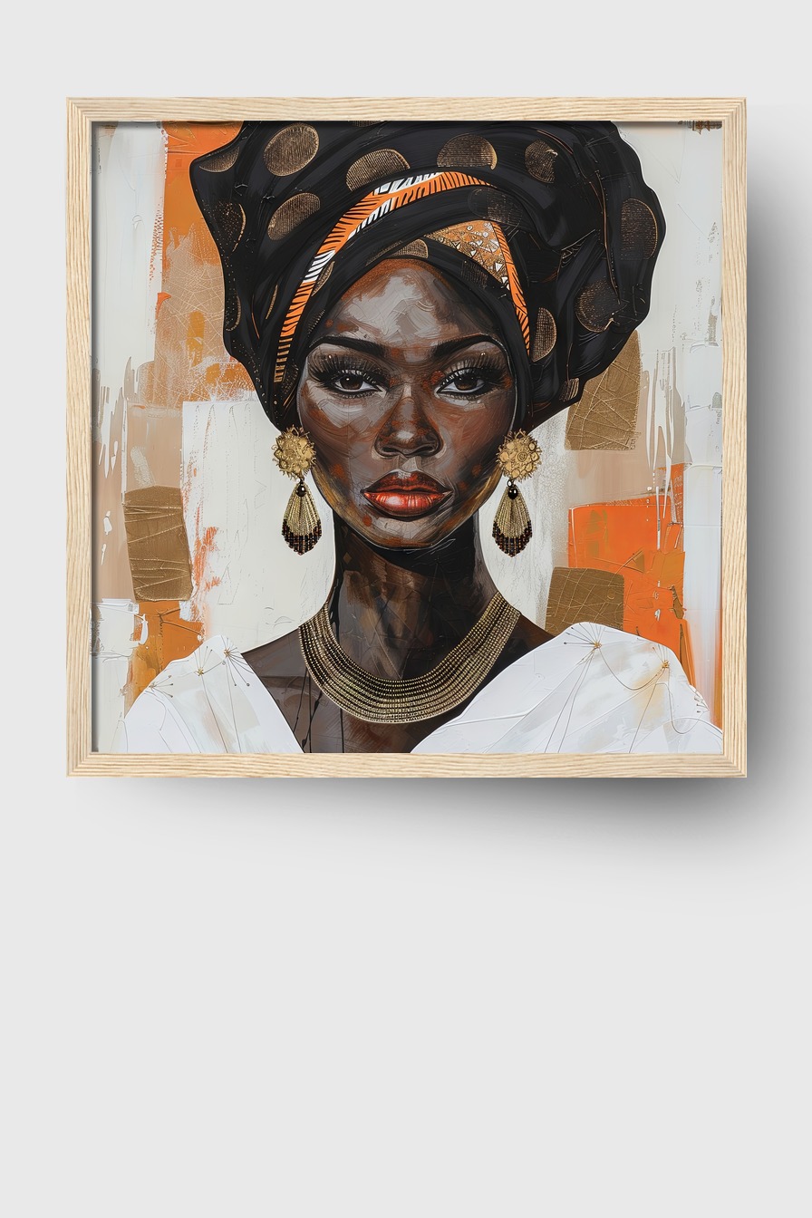 Illustration Poster Frau Porträt Kopftuch goldfarben orange schwarz