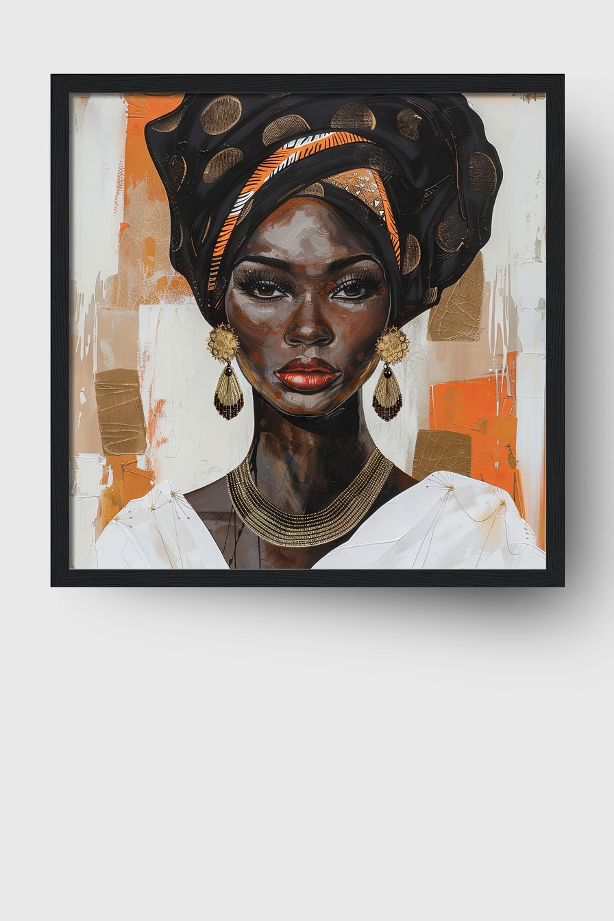 Illustration Poster Frau Porträt Kopftuch goldfarben orange schwarz
