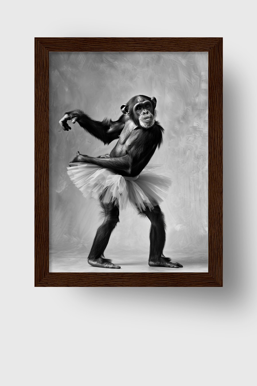 Fotografie Poster Schimpanse Tutu schwarz-weiß detailreich elegant