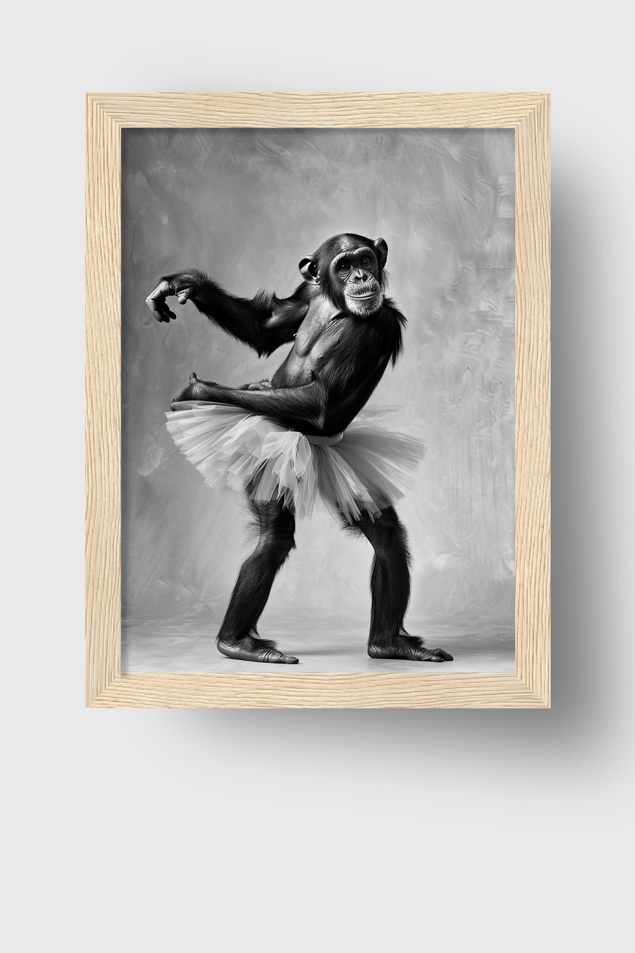 Fotografie Poster Schimpanse Tutu schwarz-weiß detailreich elegant