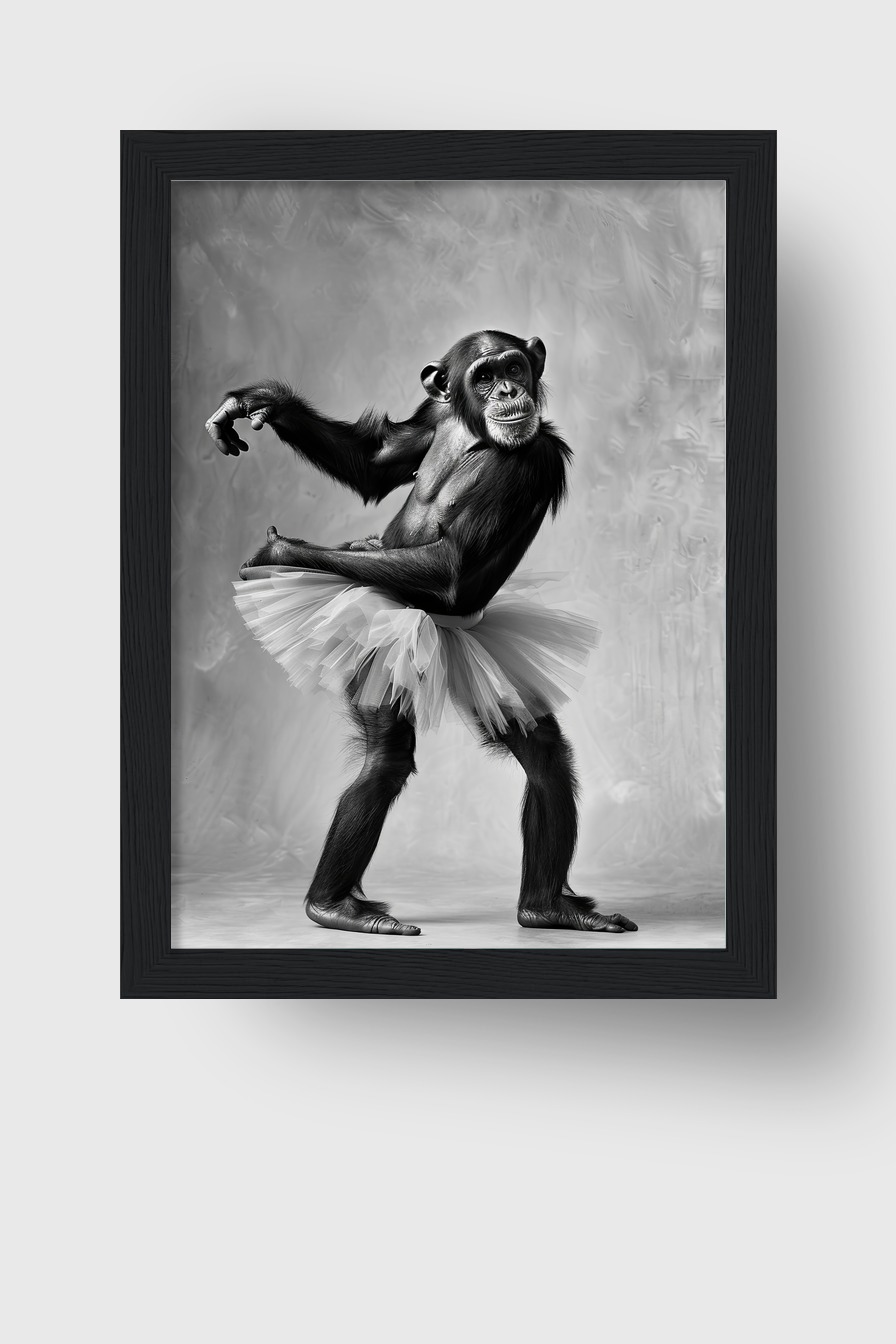 Fotografie Poster Schimpanse Tutu schwarz-weiß detailreich elegant