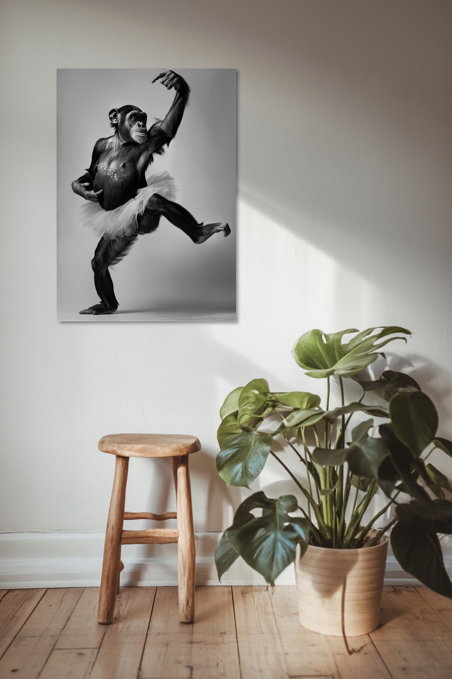 Fotografie Poster Schimpanse Tutu schwarz-weiß elegant