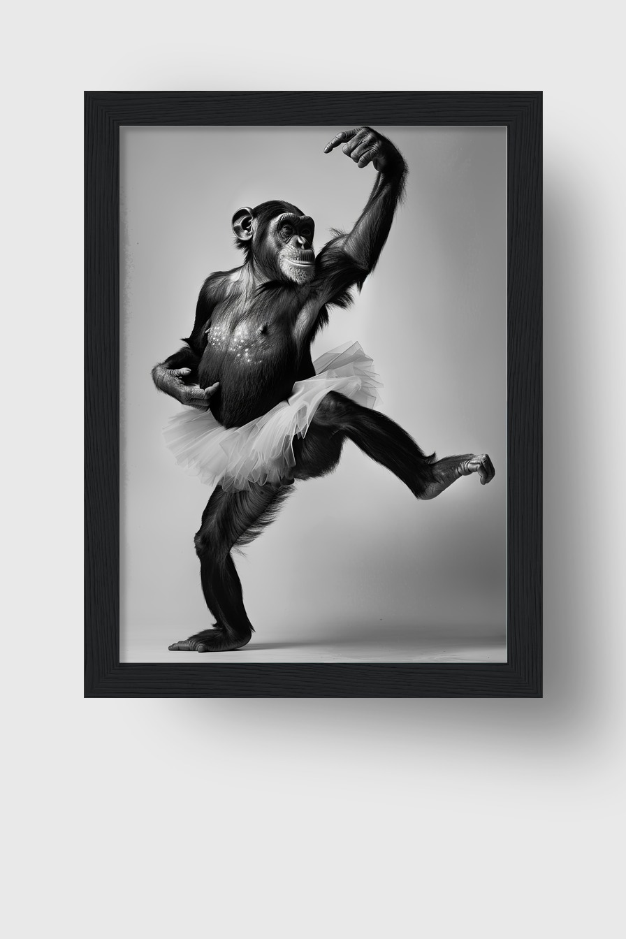 Fotografie Poster Schimpanse Tutu schwarz-weiß elegant