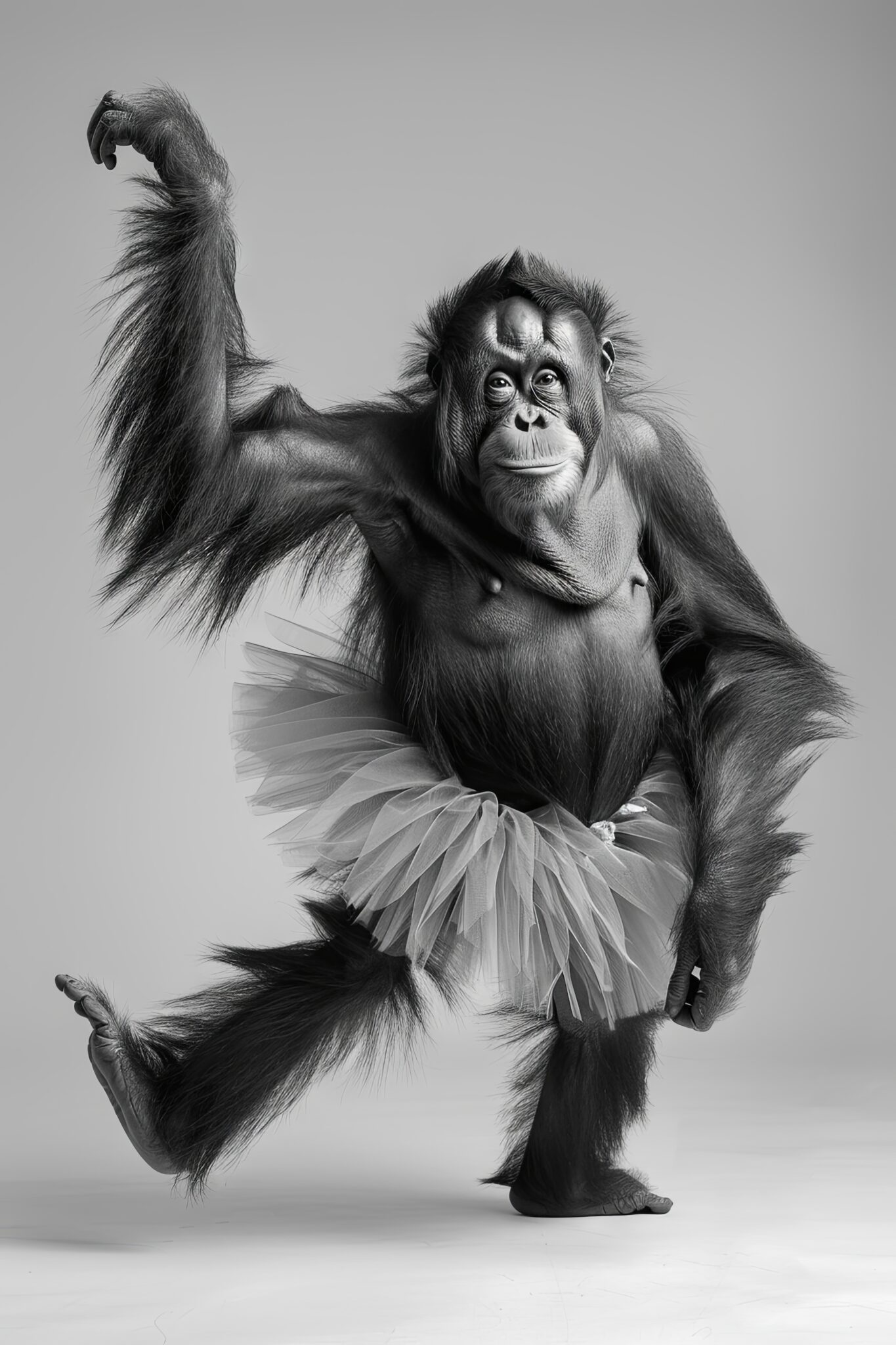Fotografie Poster Orang-Utan tanzend schwarz-weiß