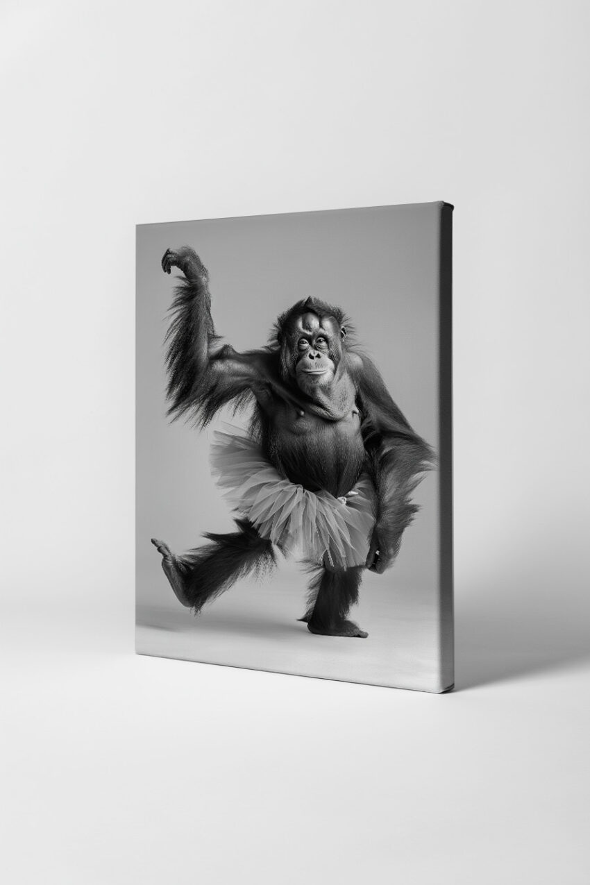 Fotografie Poster Orang-Utan tanzend schwarz-weiß
