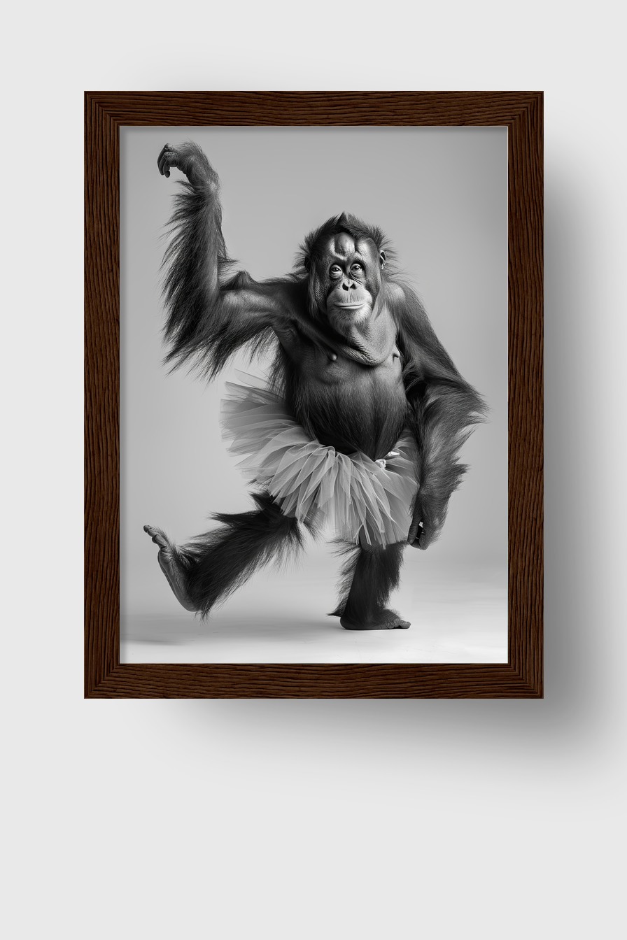 Fotografie Poster Orang-Utan tanzend schwarz-weiß